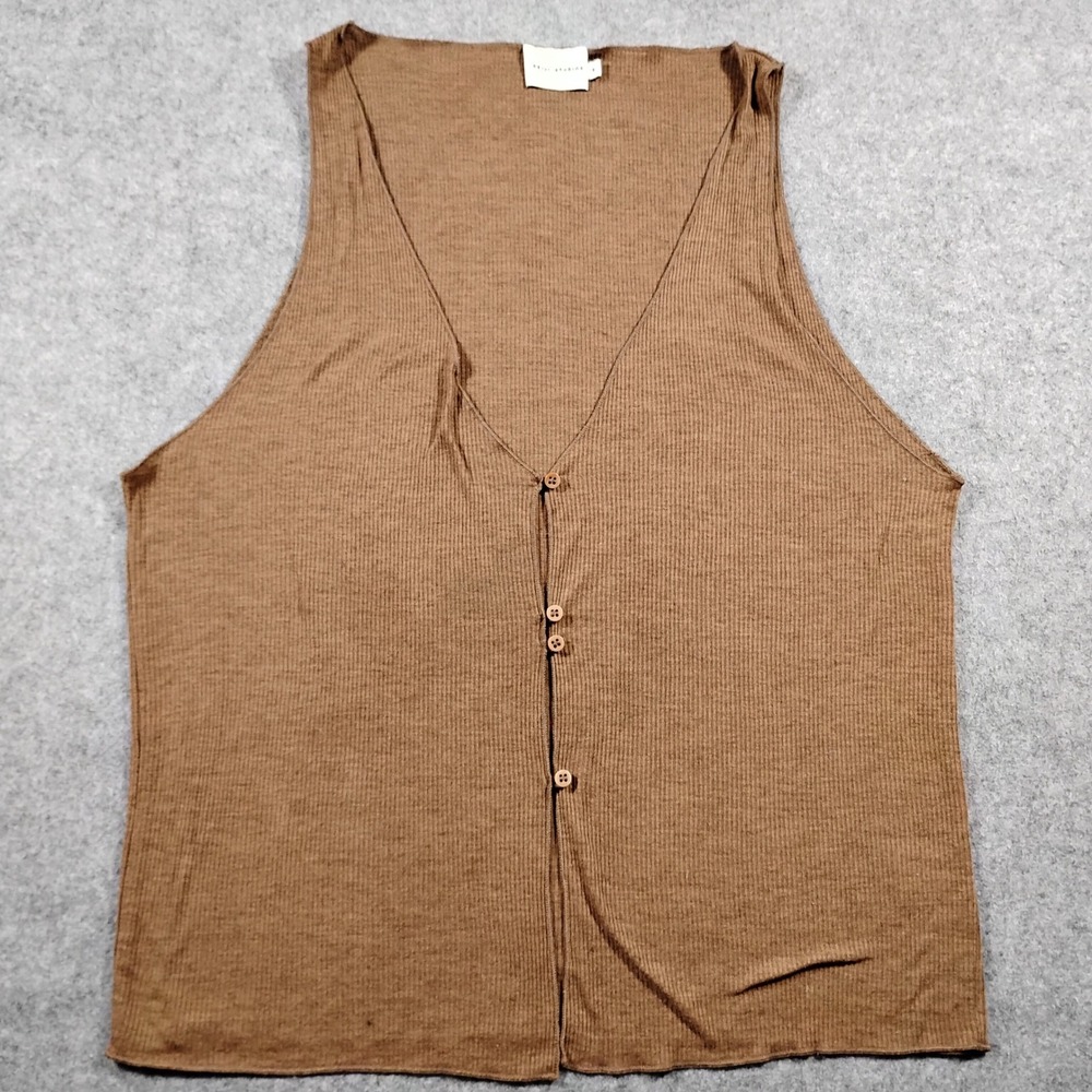 Deiji Studios Button Up Knit Tank Top Women's M Brown V Neck Sleeveless Ribbed